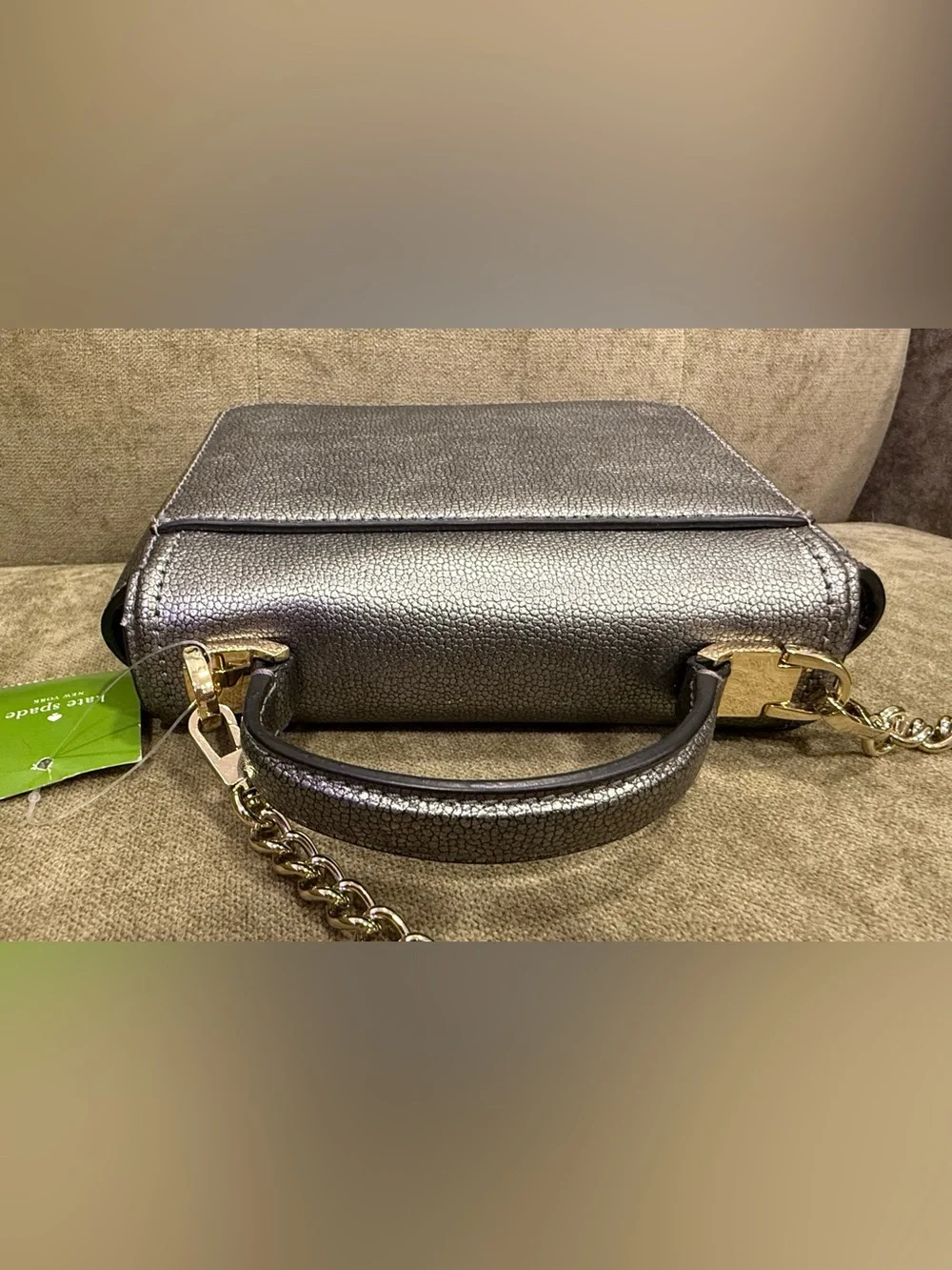Kate Spade Maisie Metallic Pewter Pebbled Leather Crossbody with Top Handle